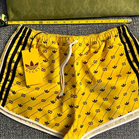Gucci Yellow Athletic Shorts with Black Trim and Drawstring - Picture 4 of 8
